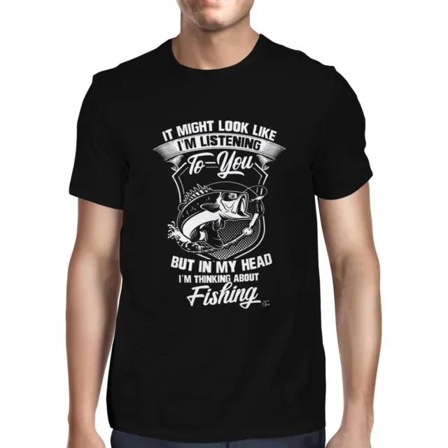 1Tee Mens I might look like I'm listening, I'm Thinking About Fishing T-Shirt