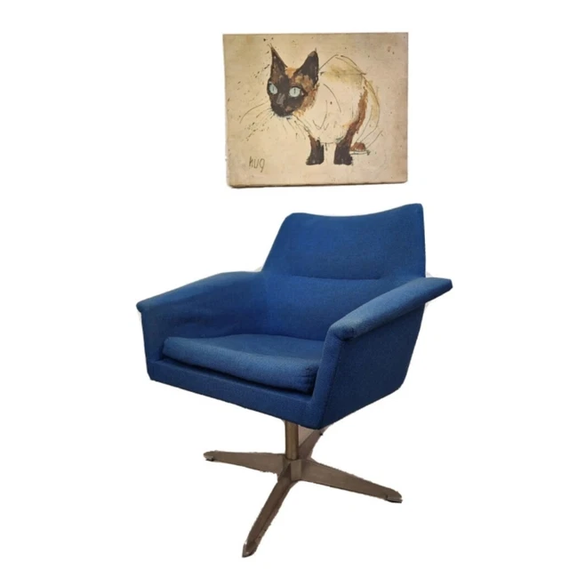 Vtg IRE Skillingaryd Swedish Modern Egg MCM Wing Womb Blue Swivel Lounge Chair