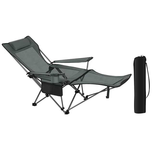 ESituro Campingstuhl Klappbar Mit Fuablage & Getrnkehalter  Faltbarer  Angelstuhl Strandstuhl Grau 150kg Klappstuhl 150kg Belastung