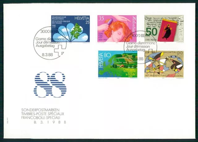 SCHWEIZ FDC 1988 FRAUEN-VEREIN FRISEUR MUSIK-FESTIVAL LUZERN NÄFELS m4923