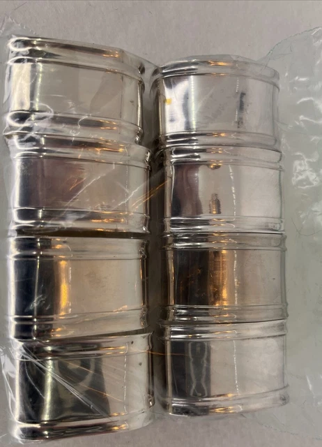 SET OF 8 SILVER PLATED ON BRASS Classical Oblong Oval Napkin Rings Entertaining