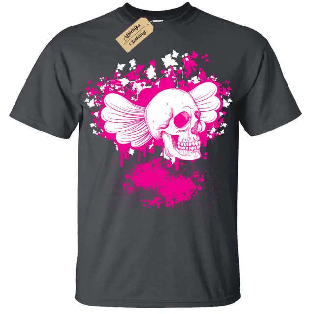 Kids Boys Girls Floral Skull Wings gothic punk rock T-Shirt