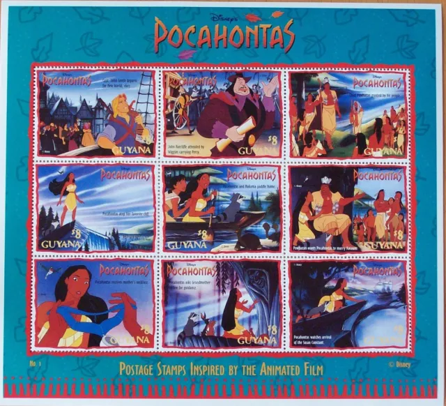 Disney- Pocahontas - 9 Stamp Mint Sheet.