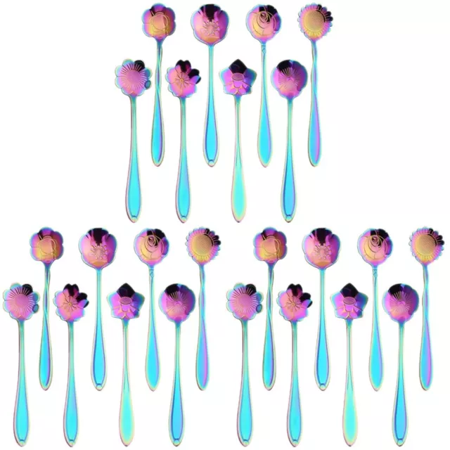 24 Pcs Stainless Steel Teaspoons Demitasse Rainbow Flower Coffee