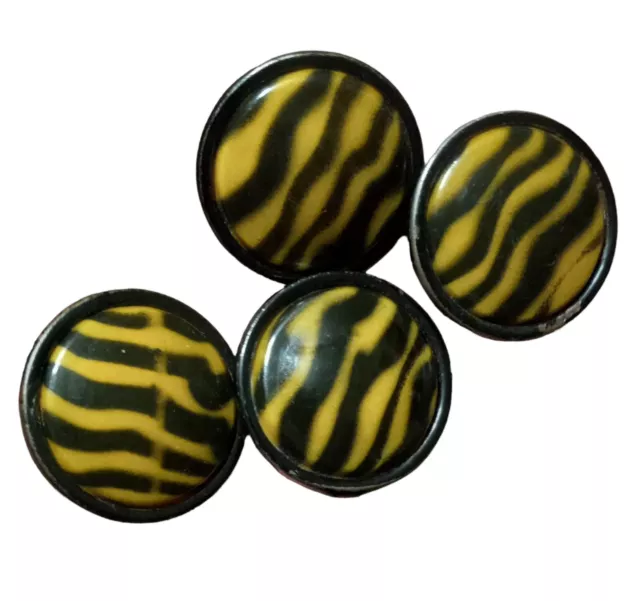 Lot of 4 Big Antique Buttons Tiger Zebra Stripe Round 1 1/16 inch