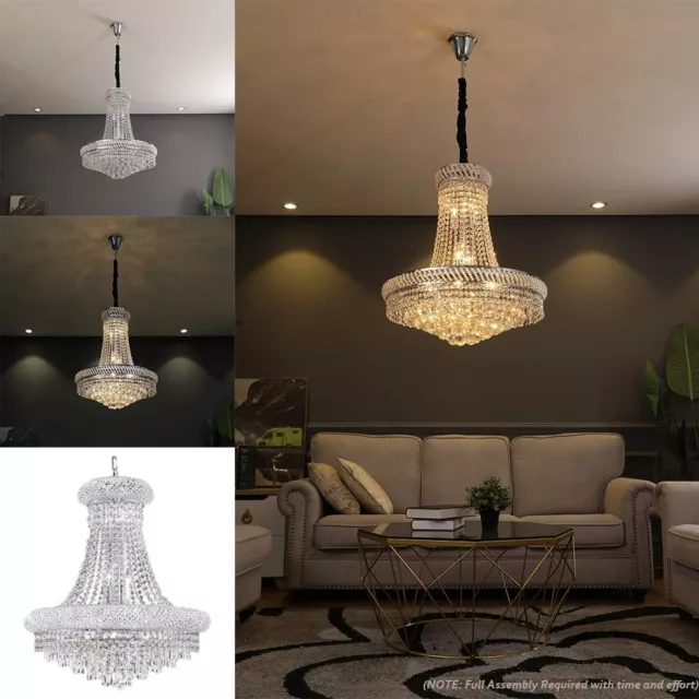 Luxury Crystal Chandelier Silver Staircase Lamp Lobby Villa Lighting Pendant LED 3