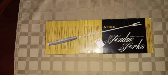 Vintage  Fondue Forks Stainless Steel Wood Handles Original Box Japan 6pc