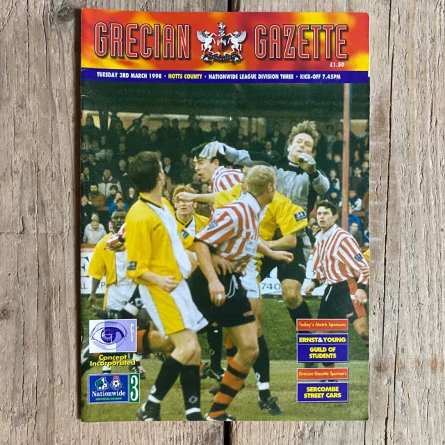 Vintage Exeter City v Notts County Matchday Programme. 3rd March 1998.