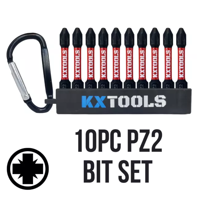 10 x 50mm KXTOOLS Pozi PZ2 Impact Bits Driver Screwdriver Set 1/4" Professional
