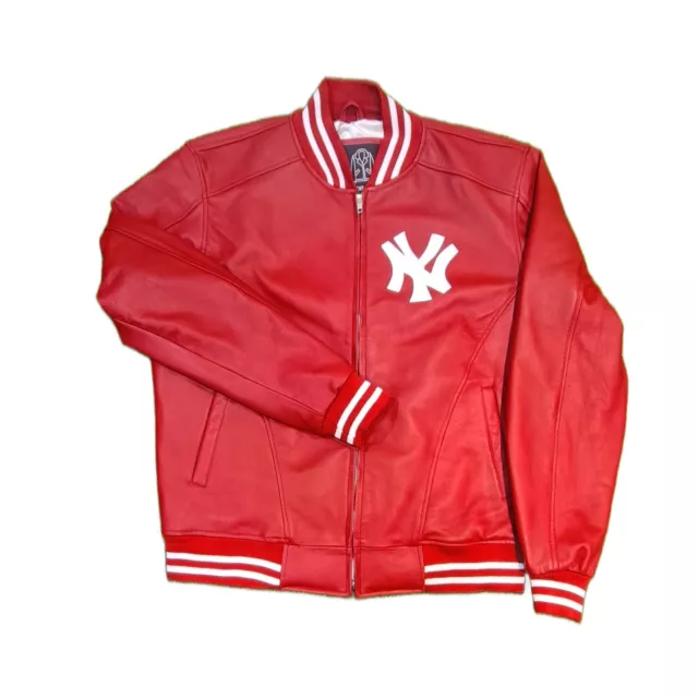 Vintage 90s Letterman Varsity Jacket Supreme Real Leather Yankees Bomber Jacket