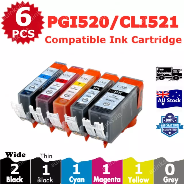 6X Compatible Ink PGI-520 CLI-521 For Canon PIXMA MP980 MP990 MP550 MP620 MX860