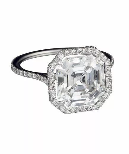 3.CT White Asscher Lab Created Diamond Engagement 14k White Gold Halo Ring