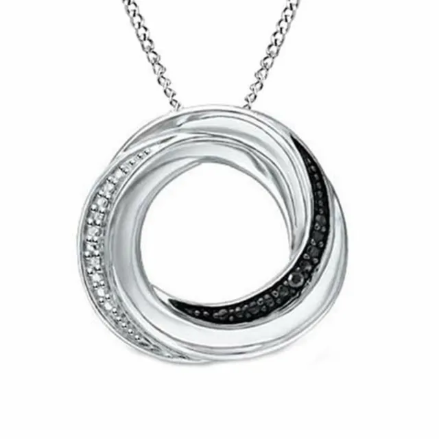 Pendentif Cercle Collier 0.02 CT Noir & Blanc Vrai Diamant 925 Argent Sterling