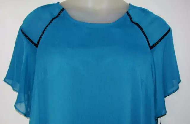 NWT Teal NANETTE LEPORE Lined Semi Sheer CUTOUT DETAIL Flutter Slv Top Blouse 1X 2