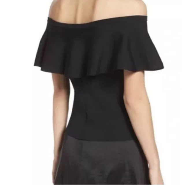 ELIZA J Ruffle Off-the-Shoulder Top Fitted Stretch Black Short Sleeve Size Small 2