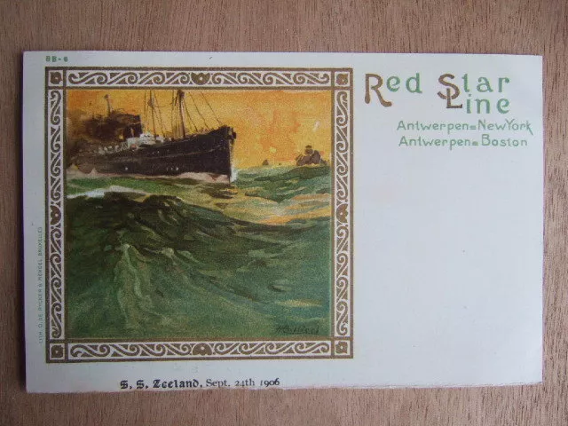 Cpa Marine : Red Star Line Antwerpen New York Antwerpen Boston S.s. Zeeland 1906