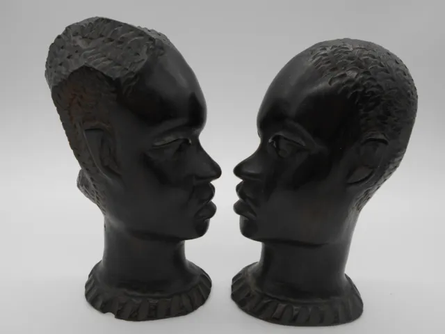 Art Africain Sculpture Paire De Buste Homme & Femme En Bois Ebene Mali Senegal ?