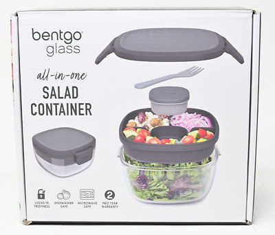 Juego de caja de almuerzo para ensaladas de vidrio Bentgo en gris oscuro