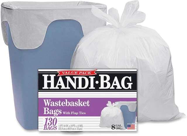Handi-Bag HAB6FW130 Super Value Pack, 8Gal, 0.6Mil, 22 X 24, White (Box of 130)