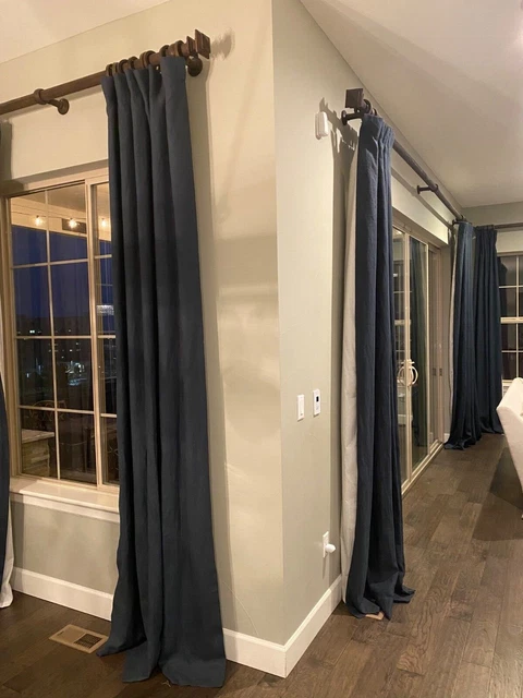 Restoration Hardware Linen Navy Drapes, 12 panels + RH hardware, 108x100, 108x50