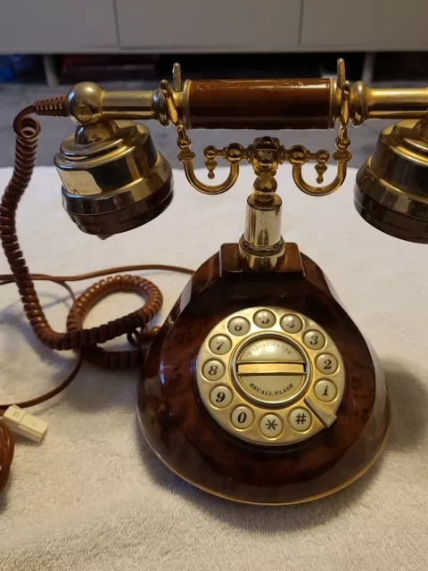 Vintage 80s ASTRAL Sloane Push Button Telephone Brown Marble Effect Gold Trim