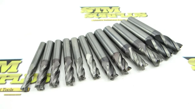 Lot Of 12 Square & Corner Radius Solid Carbide End Mills .262" To .490" Dia