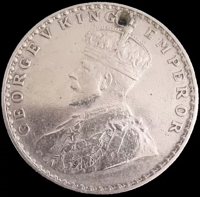 1912 ONE Rupee British India King George V Empire Silver Coin Small Hole