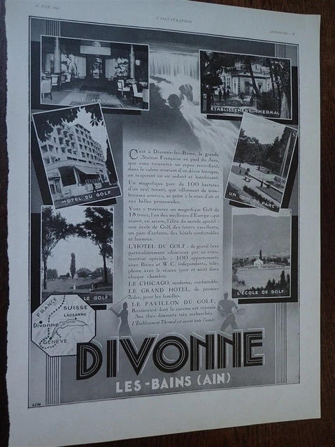 DIVONNE LES BAINS AIN publicité papier ILLUSTRATION 1933