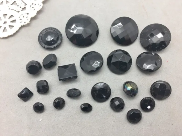 Black Glass Mourning Victorian Button Lot 22 Faceted Art Deco Vintage Sewing