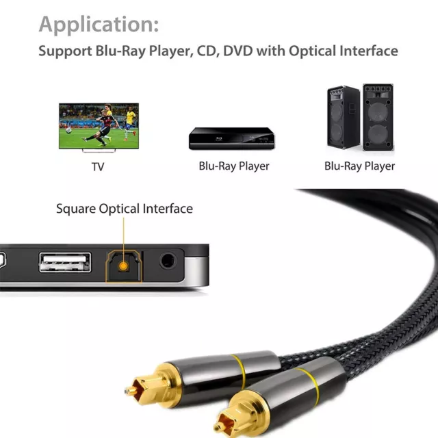 Optical Fibre Digital Audio Cable Lead Gold Plated Toslink SPDIF Wire 1/2/3/5m 3