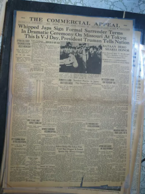 War History Newspaper 1945 JAPANESE SIGN FORMAL SURRENDER MACARTHUR MISSOURI SHP
