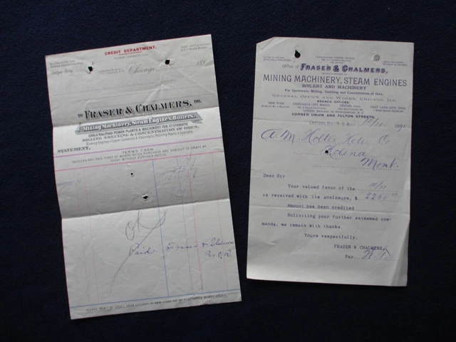 1890-92 (2) David,Norman Fraser & Thomas,Wm. Chalmers (Mine Machinery) documents