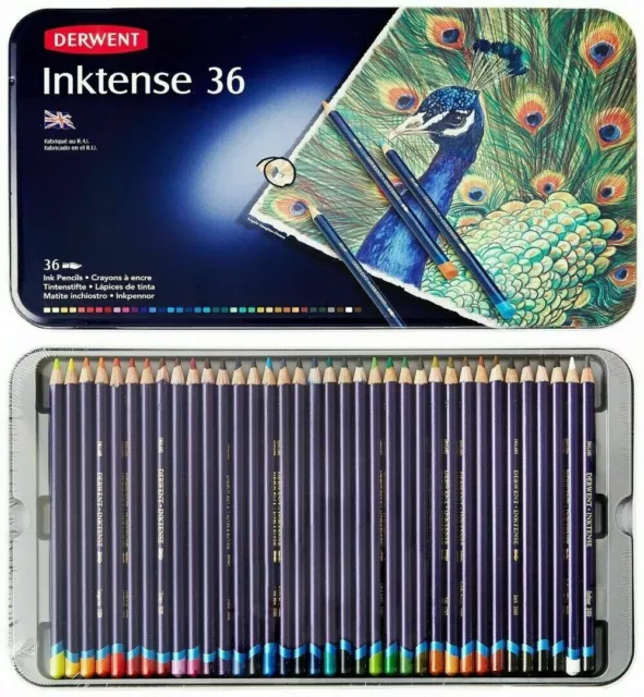36 Colours Derwent INKTENSE Watercolour Pencils in Tin Art Adult Colouring Books