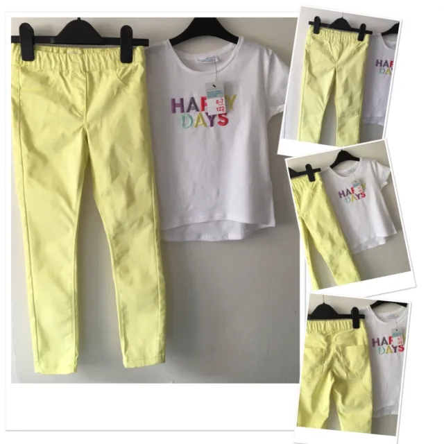 Vertbaudet Girls Yellow Chino Jeans & new Tags Primark happy days 6-7 years