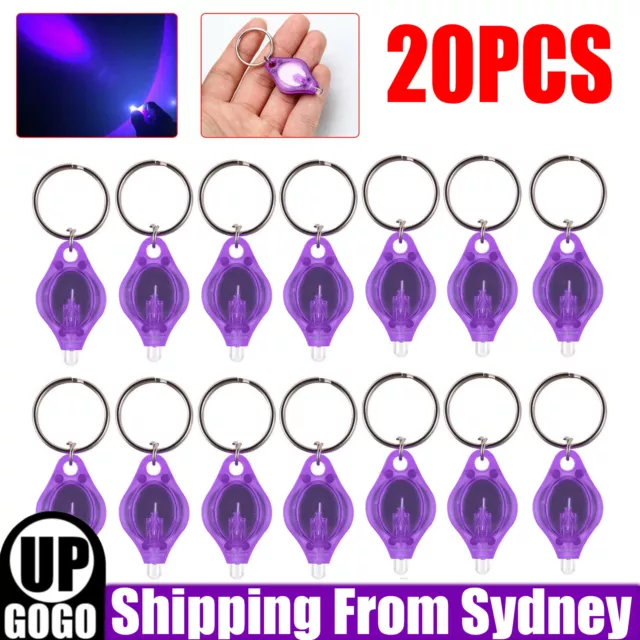 20PCS Light Keyring Key LED UV Purple Ring Chain Torch Light Battery Operated AU