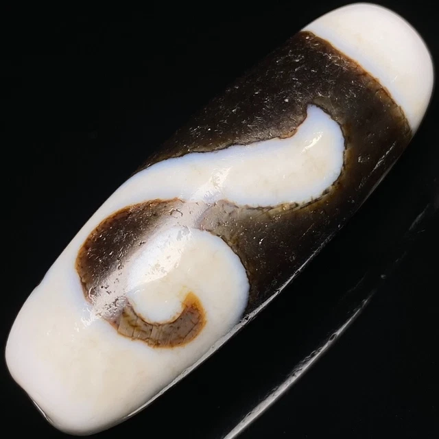 Old Agate Milky White Fire God Ruyi Totem DZI Beads Tibetan Amulet Pendant GZI