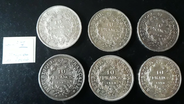 10 Francs Hercule 25 gr argent 900/1000 Lot de 6 pièces LOT N°7