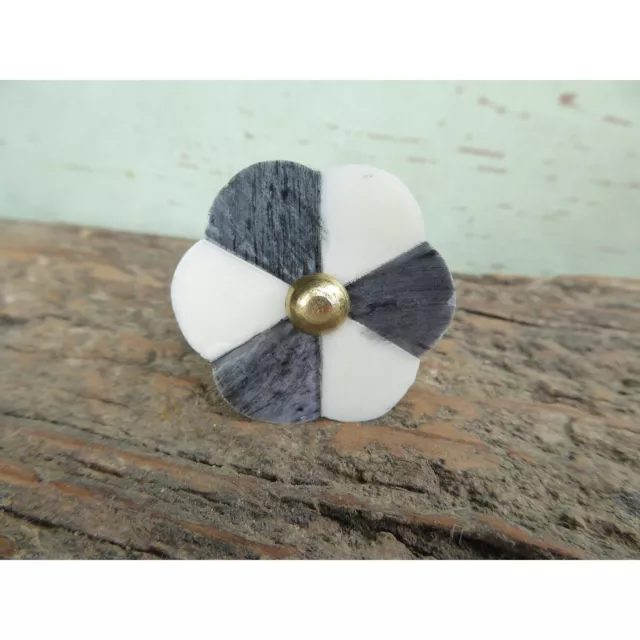 Vintage Drawer Pull White Flower Ivory Stone Handle Cabinet Dresser Door Knob