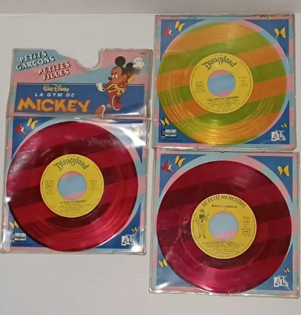 LOT 3 DISQUES 45 TOURS La Gym de Mickey + LES 3 PETITS COCHONS + MAYA L'ABEILLE