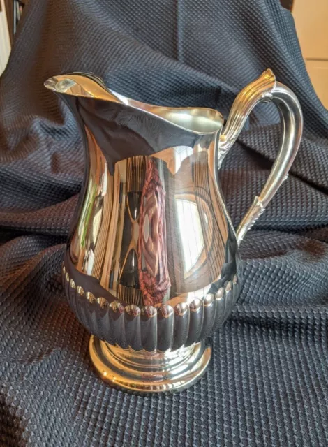 Vintage Newport Gorham Silver Plate Pitcher with ice lip 9.5" tall, ribbed