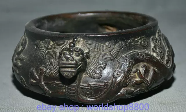 7,6" Markierter alter China Bronze Dynastie Palast Doppeldrachen Räucherstäbchen 3