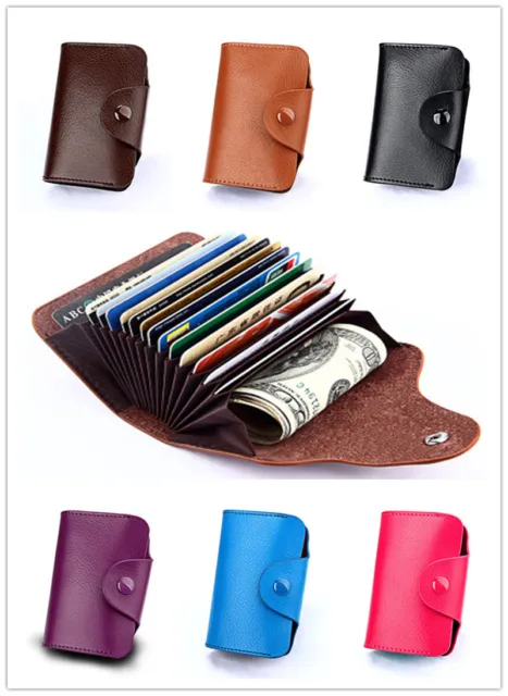 Leather Genuine Wallet Blocking Holder Credit Card Case Men Women Money Pocket