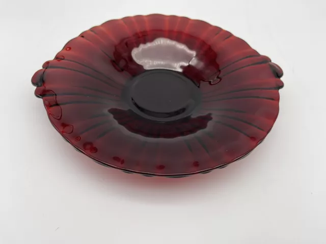 Vintage Red Ruby Red Glass Candy Serving Dish Scalloped 3 footed