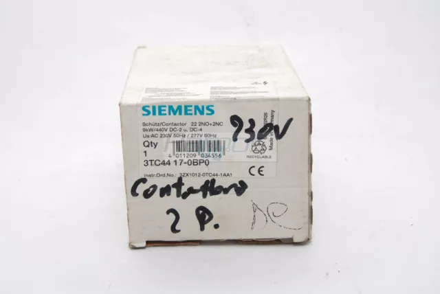 3TC44 17-0BP0 SIEMENS Schütz 2 Pole 2NO 32A 4kW 750V Neu IN Italien