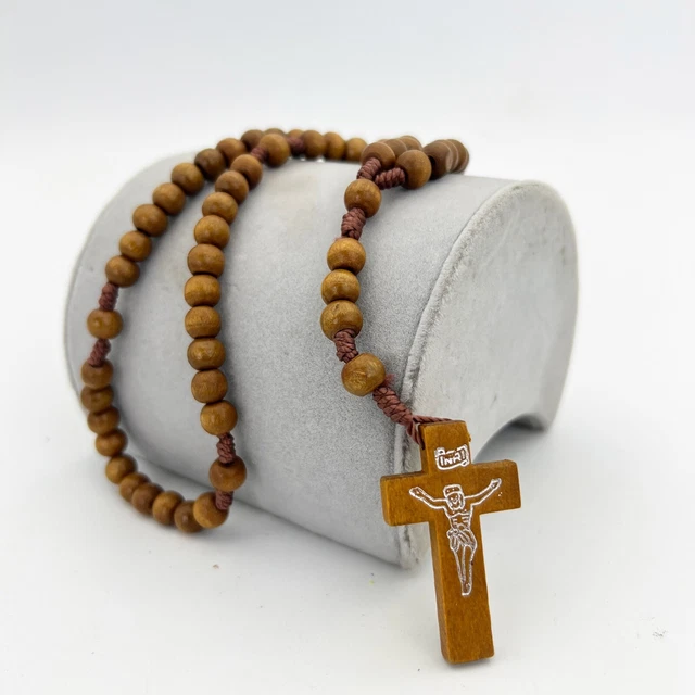 Rosario francescano in di legno vintage crocifisso collana Gesu di Nazareth