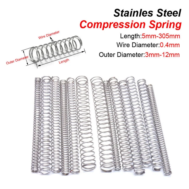 Molla a pressione 0,4 mm lunghezza 5-305 mm molla acciaio inox, pressione piccole molle esterne 3-12 mm