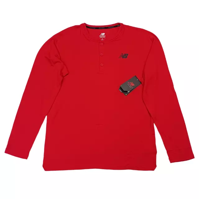 New Balance Men's Baseball Henley Athletic Shirt , Red, Size L,  3 Buttons - NWT