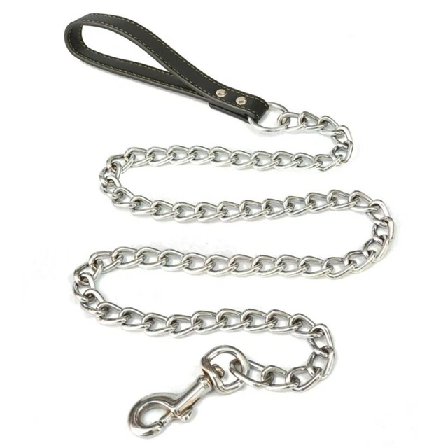 Heavy Duty Metall Kette Hundeleine Mit Leather-Style Griff Strong-Control