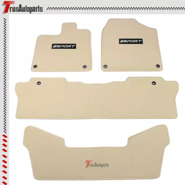 Fits 16-23 Honda Pilot Beige Nylon Floor Mat Non-Slip Carpets & White Sport 4PCS