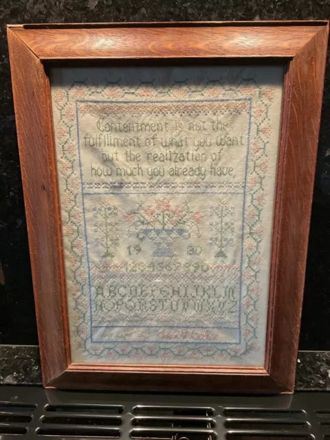 Hand Stitched Sampler Framed & Glazed Good example Inspirational Text
